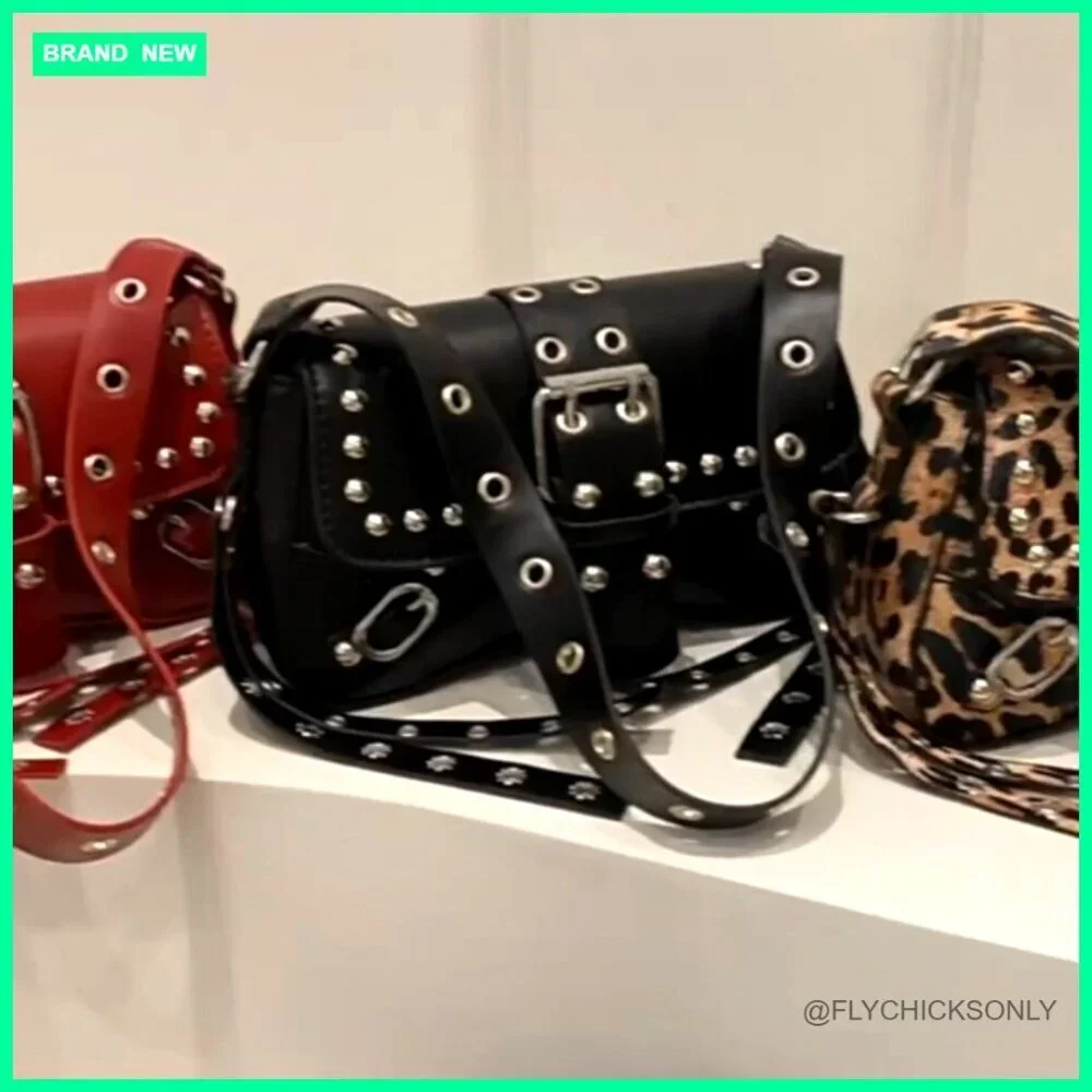Studded Rivet Punk Hobo Shoulder Bag PU Leather Small Clutch Purse